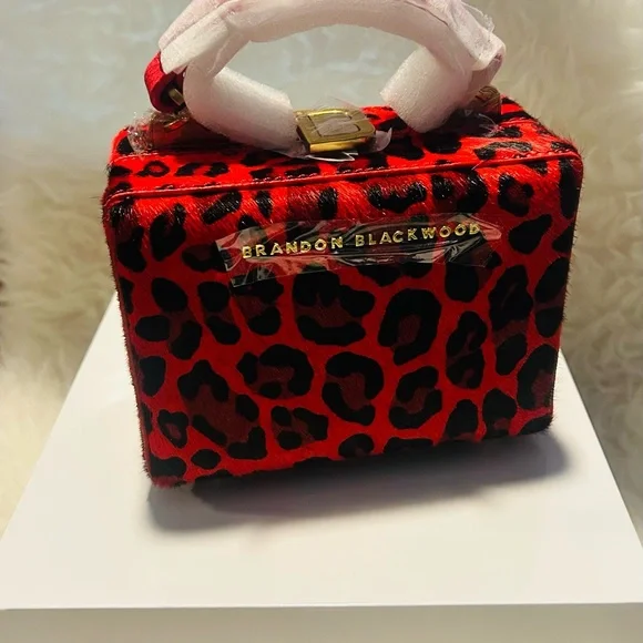 Brandon Blackwood Mini Kendrick Trunk Pony hair Red Leopard Print new with tags - Picture 1 of 4